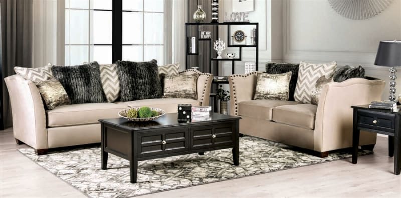 Hampden 2 Piece Sofa Set in Beige by Furniture of America - FOA-SM2273