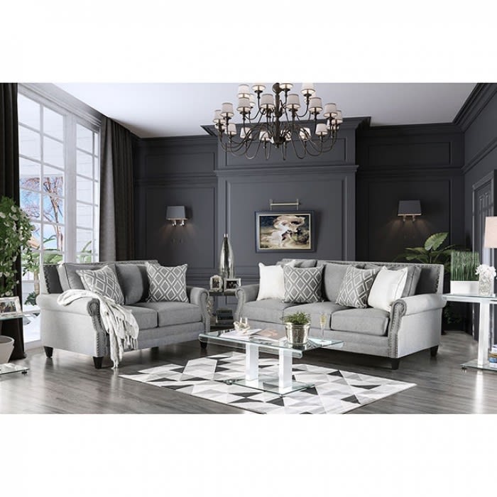 Giovanni 2 Piece Sofa Set in Gray by Furniture of America - FOA-SM2673