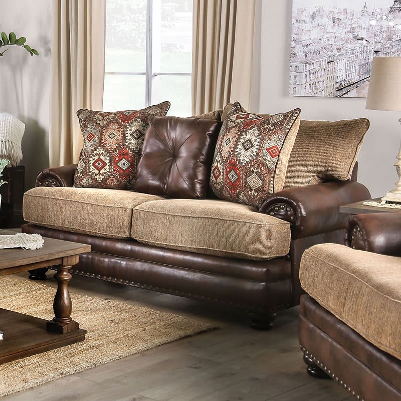 Fletcher Love Seat in Brown/Tan by Furniture of America - FOA-SM5148-LV