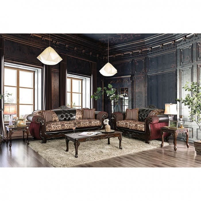 Quirino 2 Piece Sofa Set in Burgundy by Furniture of America - FOA-SM6415