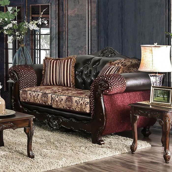 Quirino Love Seat in Burgundy by Furniture of America - FOA-SM6415-LV