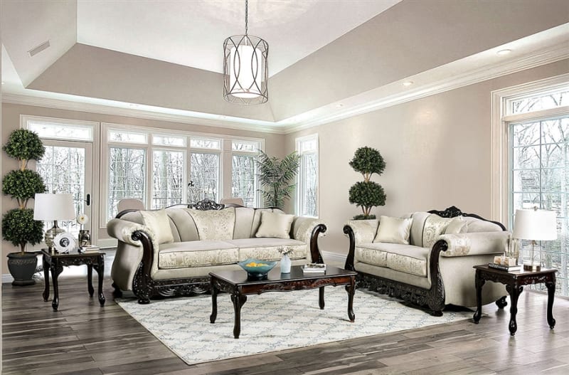 Newdale 2 Piece Sofa Set in Ivory by Furniture of America - FOA-SM6425