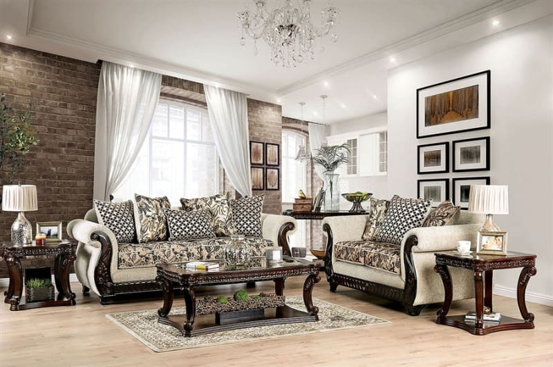 Caldiran 2 Piece Sofa Set in Beige/Brown by Furniture of America - FOA-SM6426