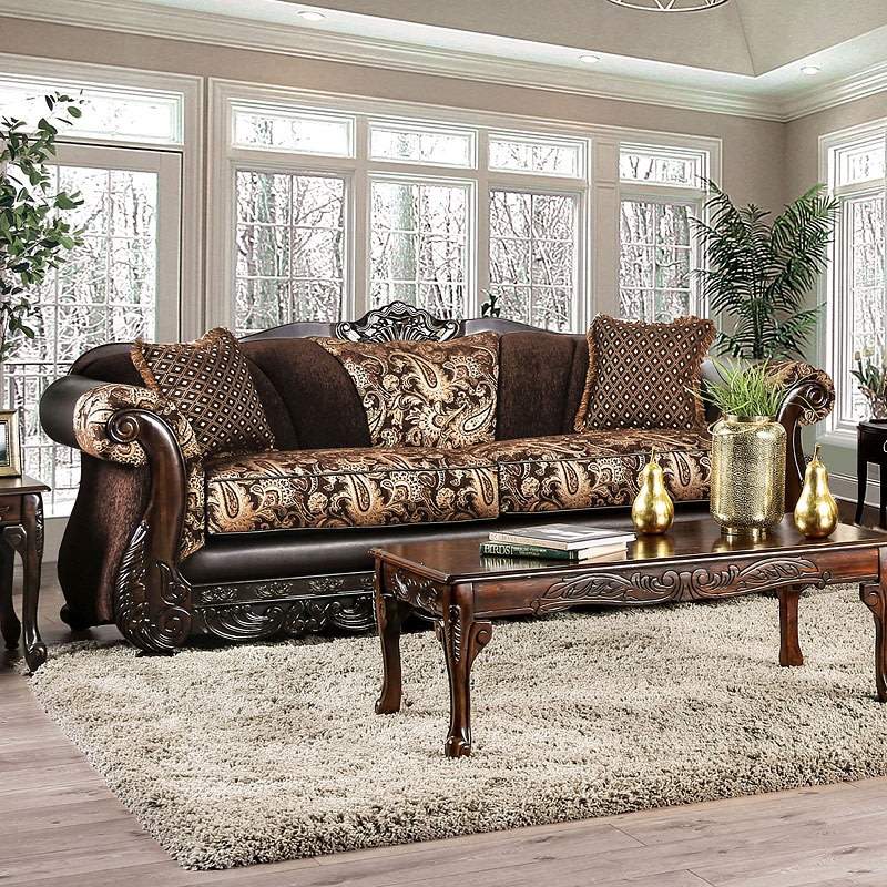 Newdale Sofa in Brown/Gold by Furniture of America - FOA-SM6427-SF