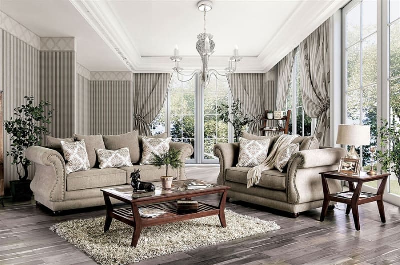 Nelson 2 Piece Sofa Set in Gray by Furniture of America - FOA-SM6429