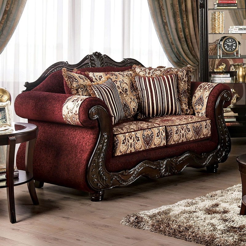 Matteo Love Seat in Burgundy/Brown Finish by Furniture of America - FOA-SM6433-LV