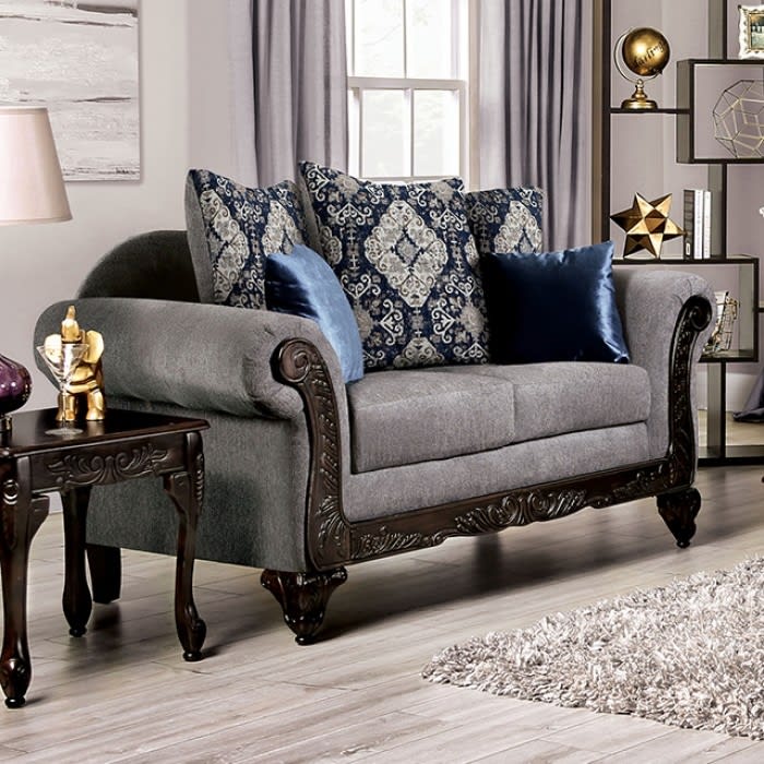 Gustavo Love Seat in Gray/Walnut Finish by Furniture of America - FOA-SM7306-LV