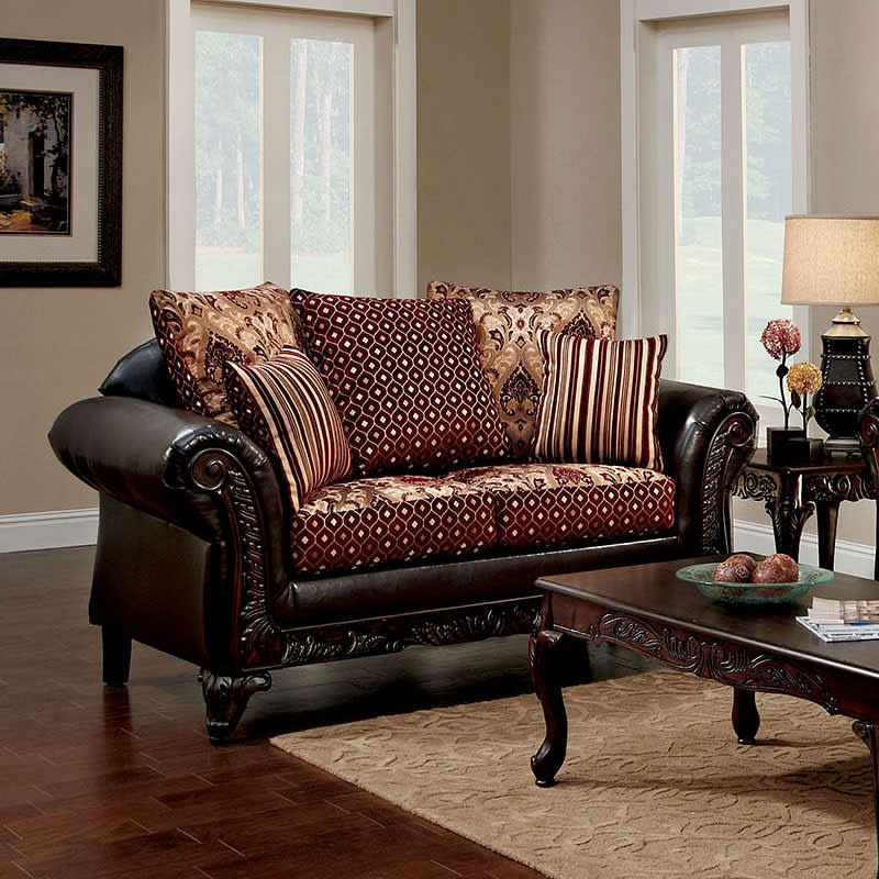 Ellis Love Seat in Burgundy/Brown/Dark Cherry Finish by Furniture of America - FOA-SM7507N-LV