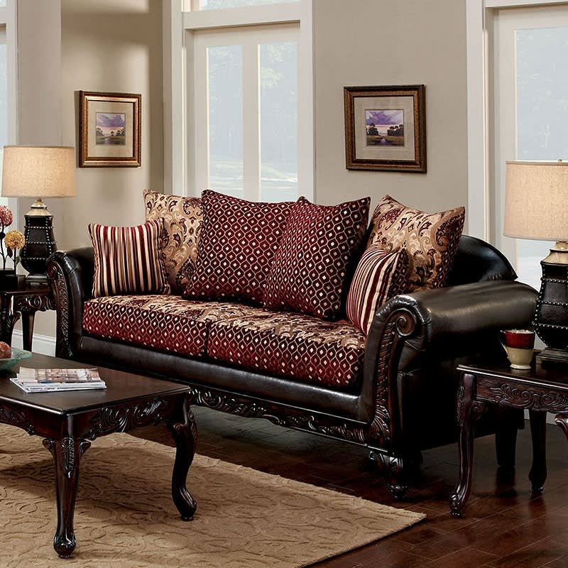 Ellis Sofa in Burgundy/Brown/Dark Cherry Finish by Furniture of America - FOA-SM7507N-SF