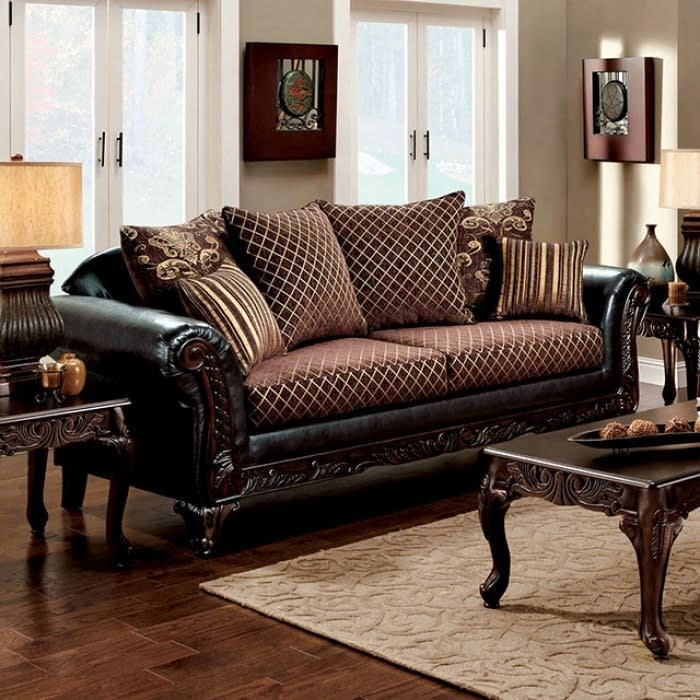 San Roque Sofa in Brown/Espresso/Dark Cherry Finish by Furniture of America - FOA-SM7635N-SF