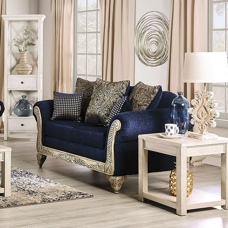 Marinella Love Seat in Royal Blue Finish by Furniture of America - FOA-SM7744-LV