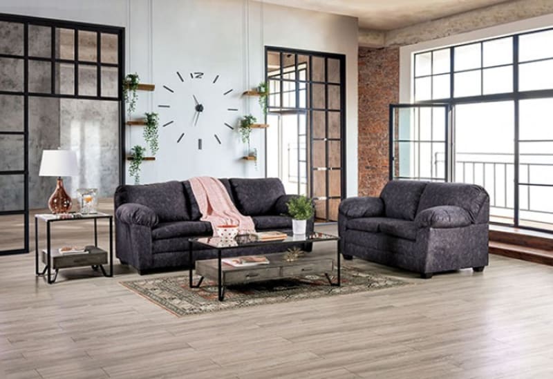 Keswick 2 Piece Sofa Set in Charcoal Finish by Furniture of America - FOA-SM7754