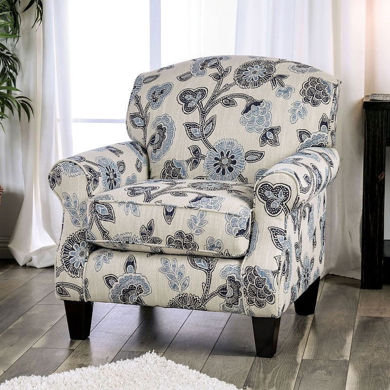 Nash Floral Chair in Ivory by Furniture of America - FOA-SM8101-CH-FL