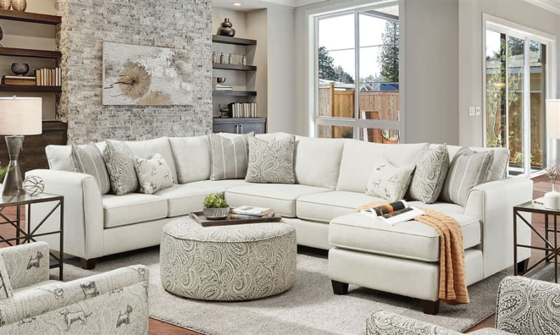 Pocklington Sectional Sofa in Ivory Finish by Furniture of America - FOA-SM8188