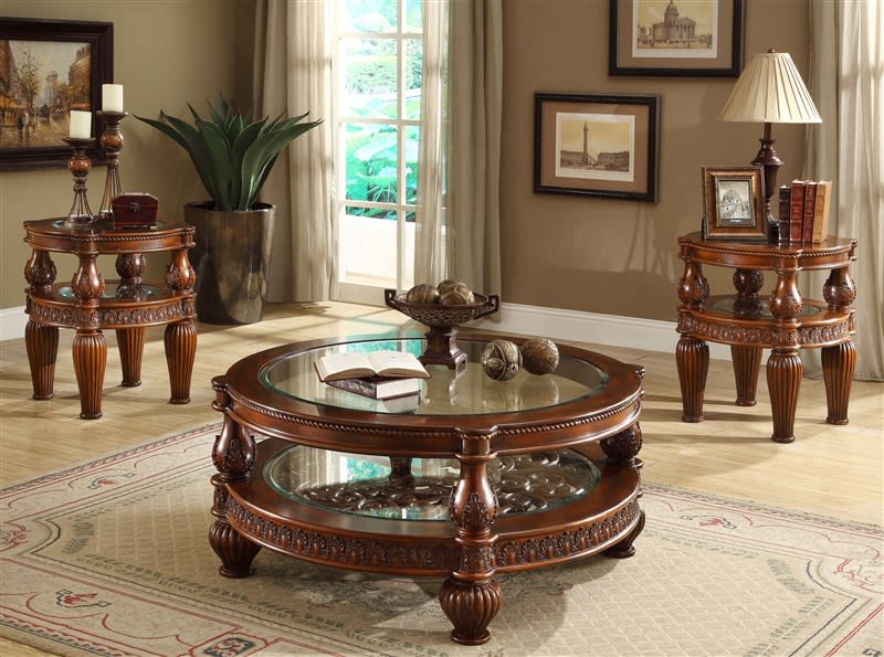 Traditional Cherry Finish 3 Piece Occasional Table Set by Homey Design - HD-1521