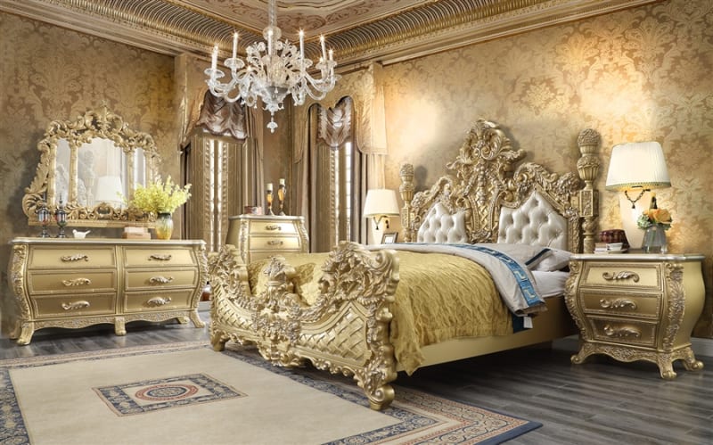 Versailles 6 Piece Bedroom Set in Metallic Antique Gold Finish by Homey Design - HD-1801