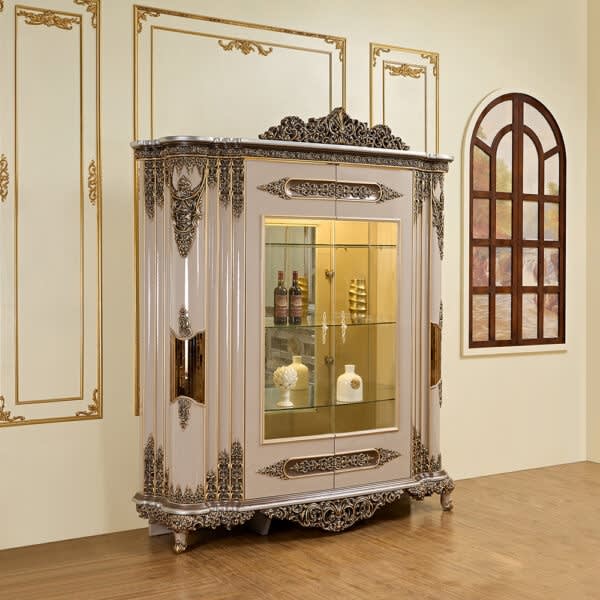 China Cabinet in Classic Beige and Gold Finish by Homey Design - HD-1881-CB