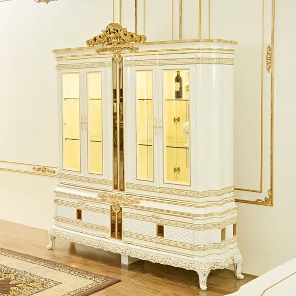 China Cabinet in Classic White and Gold Finish by Homey Design - HD-1882-CB