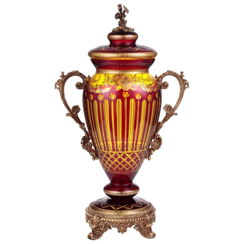 Arc De Cristal URN in Bronze-Amber & Ruby Red-Gold Finish by Homey Design - HD-3016