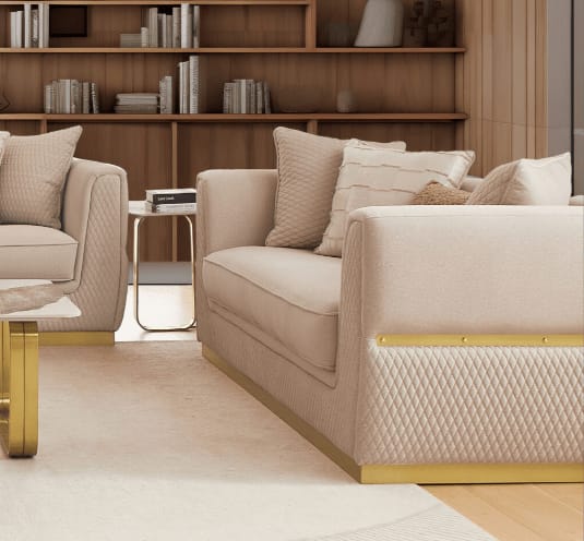 Contemporary Loveseat in Soft Neutral and Gold Accents Finish by Homey Design - HD-3181-L