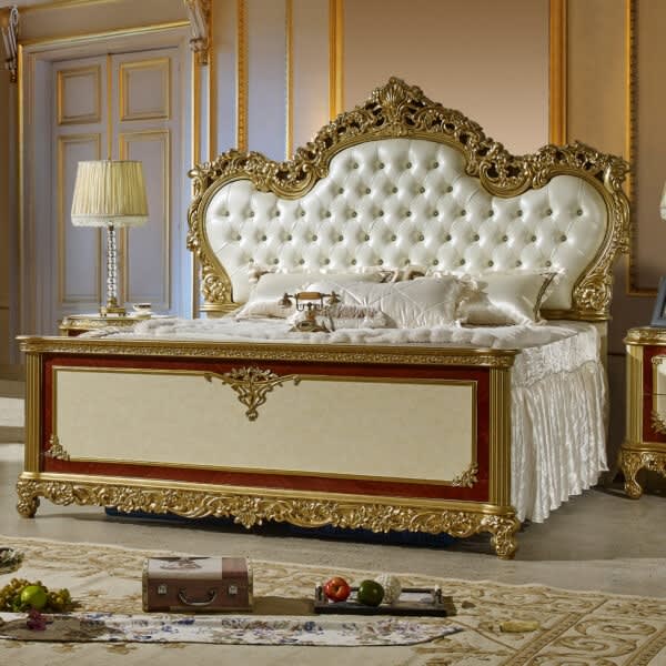 Eastern King Bed in Gold/Cherry/Pearl Finish by Homey Design - HD-5138-B