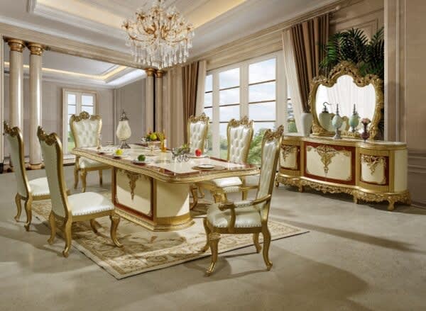 7 Piece Dining Room Set in Gold/Cherry/Pearl Finish by Homey Design - HD-5138-DT