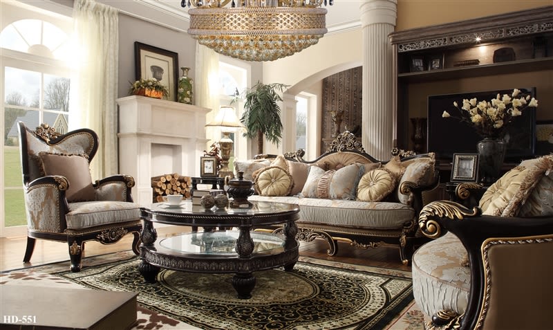 Traditional Upholstery Black and Gold Wood Finish 2 Piece Living Room Set by Homey Design - HD-551