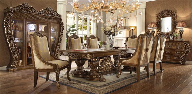 Vienna Euro Golden Walnut Finish 7 Piece Dining Room Set by Homey Design - HD-8011-DT