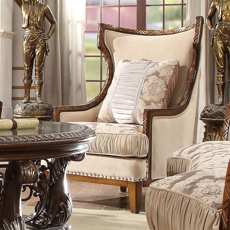 Antique Style Wood Trim Luxury Upholstered Chair by Homey Design - HD-823-C