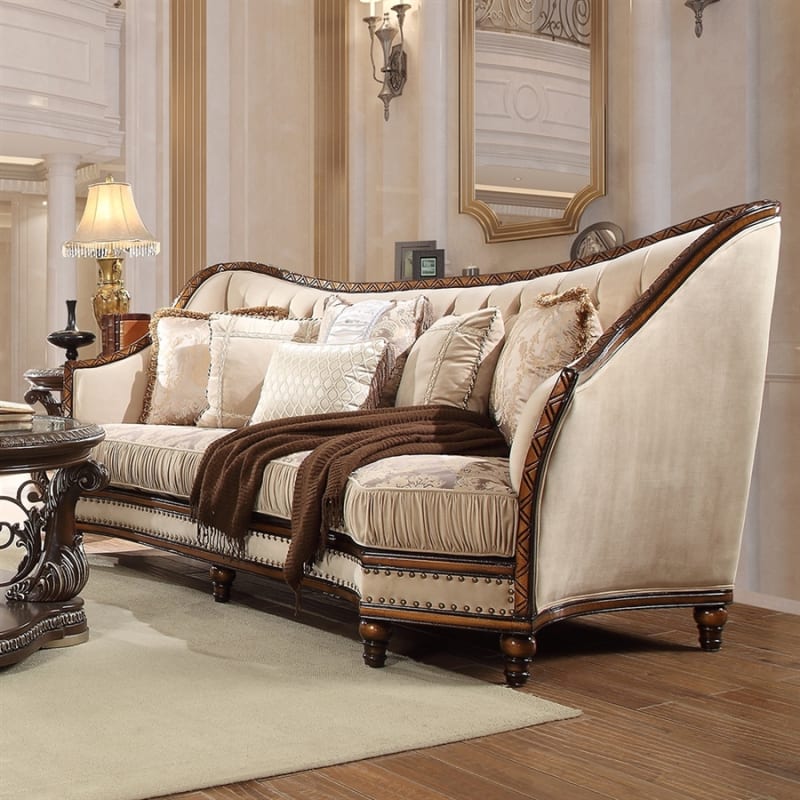 Antique Style Wood Trim Luxury Upholstered Sofa by Homey Design - HD-823-S