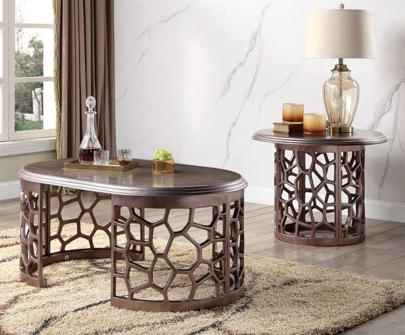 European Style 3 Piece Occasional Table Set in Dark Gray Finish by Homey Design - HD-8912DG-OT
