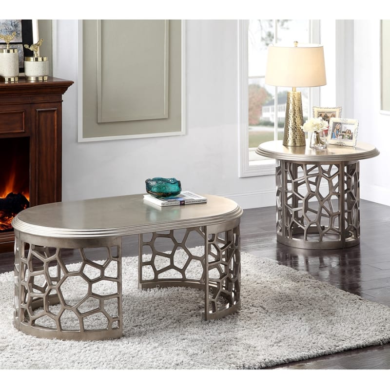 European Style 3 Piece Occasional Table Set in Steel Gray Finish by Homey Design - HD-8912SG-OT