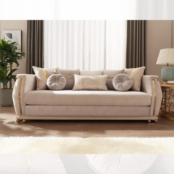 Sofa in Cream Fabric with Golden Accent Finish by Homey Design - HD-9003-S