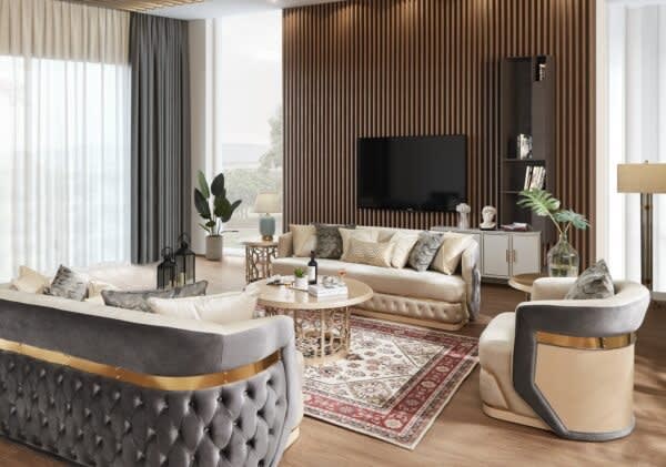 2 Piece Living Room Set in Modern Beige and Gray  Finish by Homey Design - HD-9008