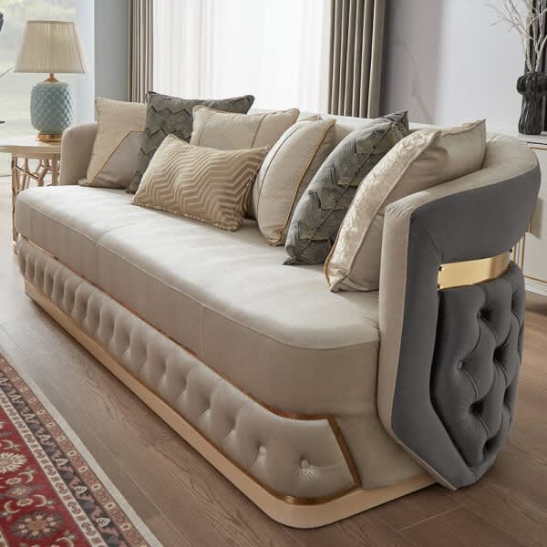 Sofa in Modern Beige and Grey Finish by Homey Design - HD-9008-S