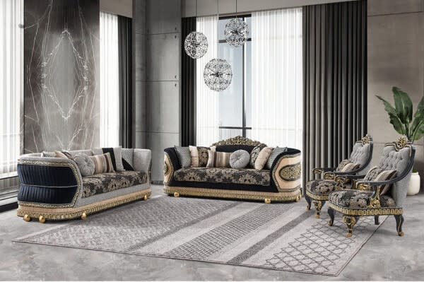 2 Piece Living Room Set in Classic Black and Gold Finish by Homey Design - HD-9013