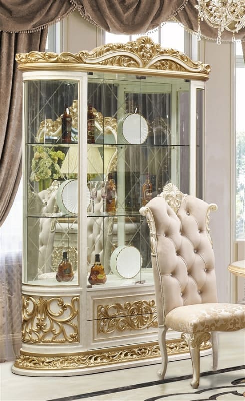 Classic Style China Cabinet in Gold & Cream Finish by Homey Design - HD-903-CB