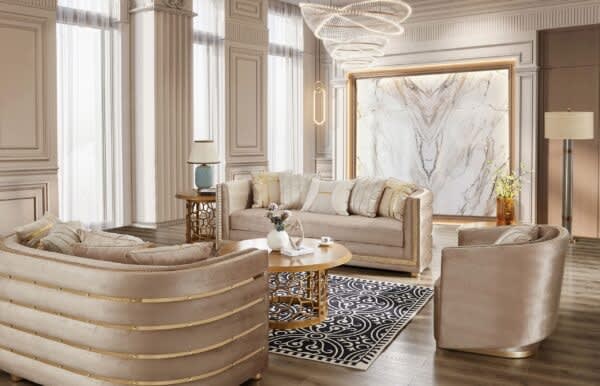 2 Piece Upholstered Living Room Set in Neutral Beige Finish by Homey Design - HD-9040-SET