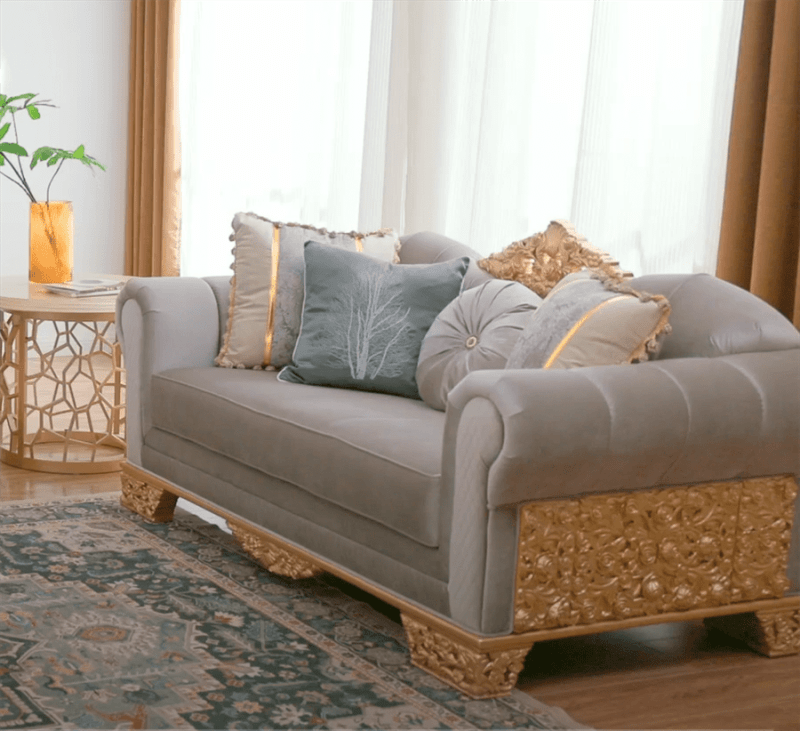 Loveseat in Gray Velvet with Gold Accent Finish by Homey Design - HD-9041-L