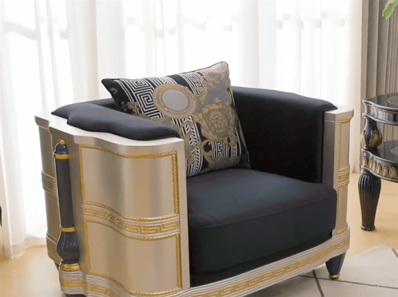 Armchair in Dark Fabric w/Silver and Gold Accents Finish by Homey Design - HD-9042-C