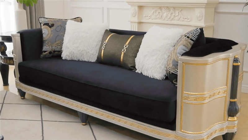 Sofa in Dark Fabric w/Silver and Gold Accents Finish by Homey Design - HD-9042-S