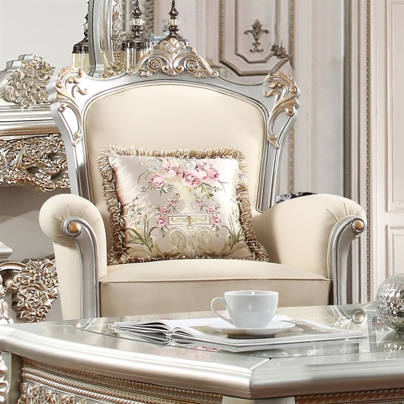 Metallic Silver with Antique Gold Trim Finish Chair by Homey Design - HD-91633-C