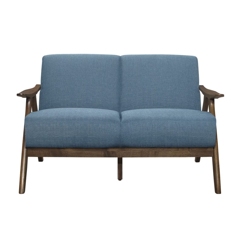 Damala Love Seat in Walnut & Blue by Home Elegance - HEL-1138BU-2