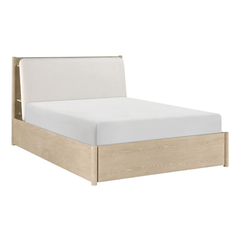 Matteo Queen Platform Storage Bed in Light Oak Ceruse Finish by Home Elegance - HEL-1313N-1