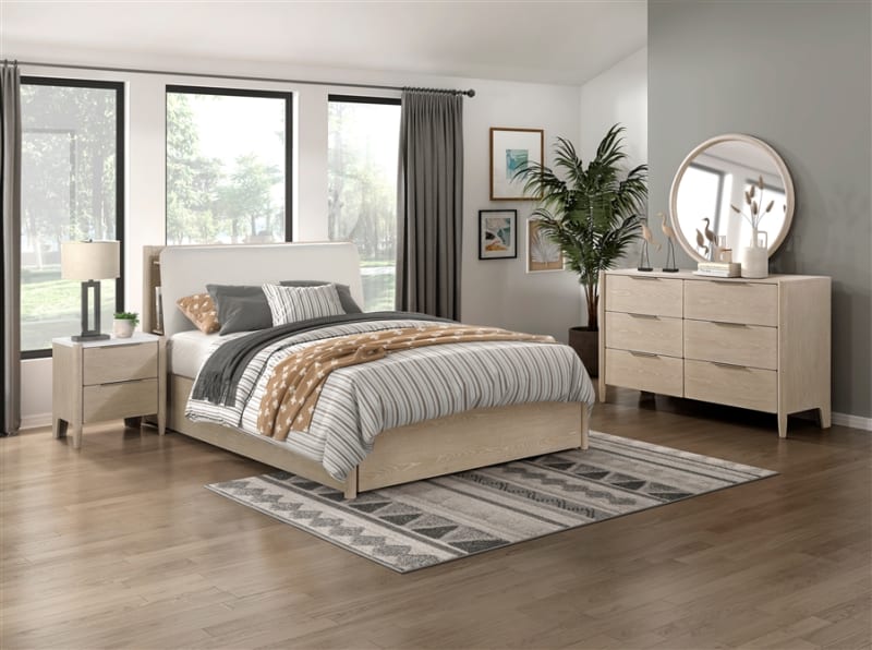 Matteo 6 Piece Queen Platform Storage Bedroom Set in Light Oak Ceruse Finish by Home Elegance - HEL-1313N