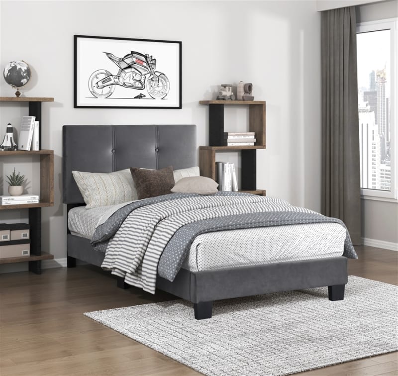 Newberry Twin Platform Bed in Dark Gray Finish by Home Elegance - HEL-1350DGT-1