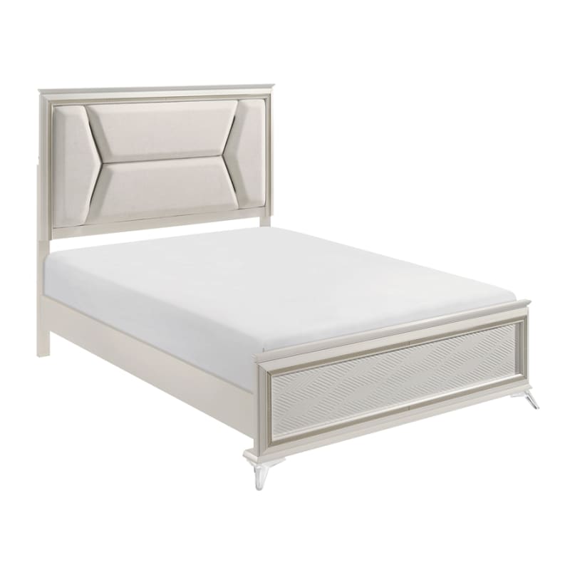 Audra Queen Panel Bed with LED Headboard in White and Gold Finish by Home Elegance - HEL-1383-1
