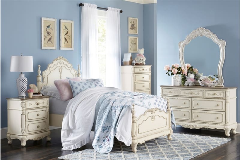 Cinderella 4 Piece Youth Bedroom Set in White Finish by Home Elegance - HEL-1386NW-1-4