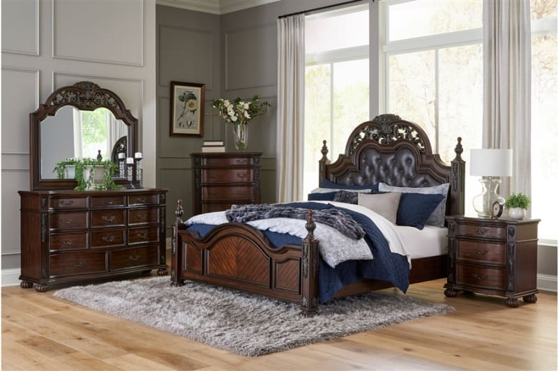 Adelina Queen Bed in Cherry Finish by Home Elegance - HEL-1468-1