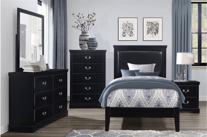 Seabright 4 Piece Youth Bedroom Set in Black Finish by Home Elegance - HEL-1519BKT-1-4
